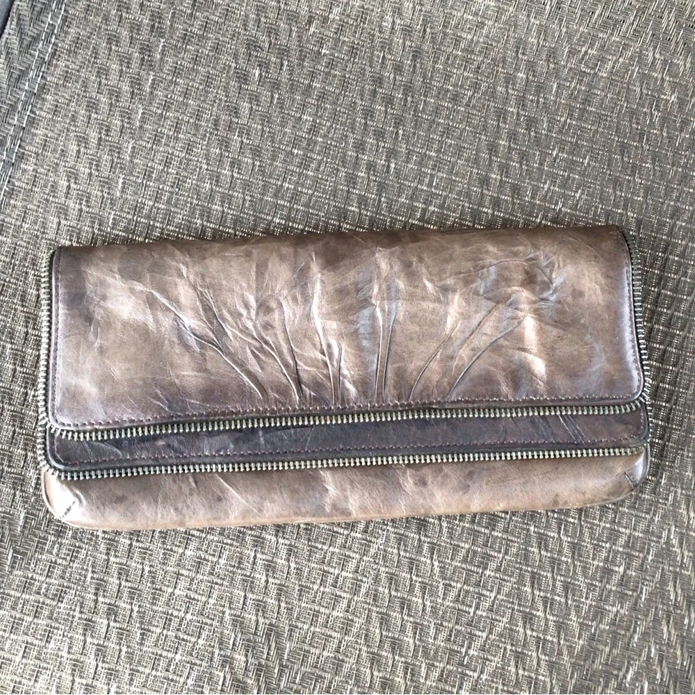 Lauren Merkin Brown Leather Zipper Clutch Bag